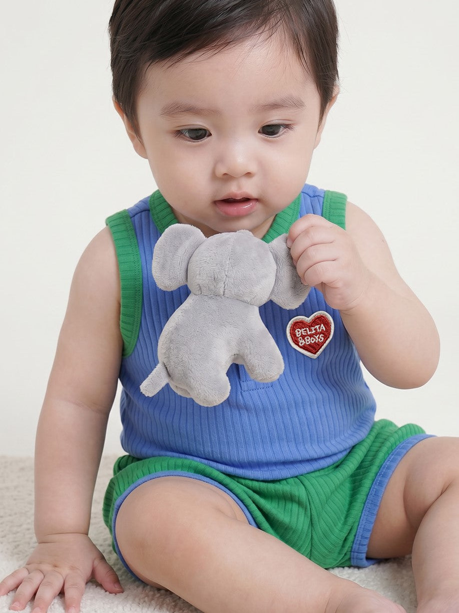 [BABY SET] Blue BB Heart Two-Tone Sleeveless One Mile