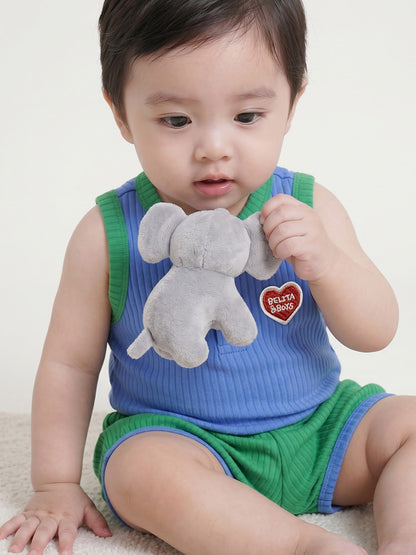 [BABY SET] Blue BB Heart Two-Tone Sleeveless One Mile