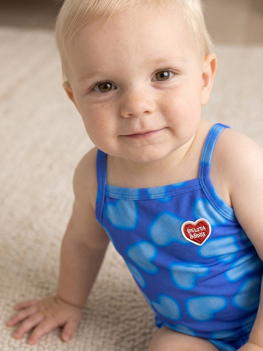 [BABY SET] Blue Water Dye Heart Pattern Mesh Sleeveless Shorts