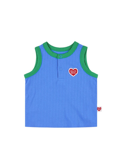 [BABY SET] Blue BB Heart Two-Tone Sleeveless One Mile