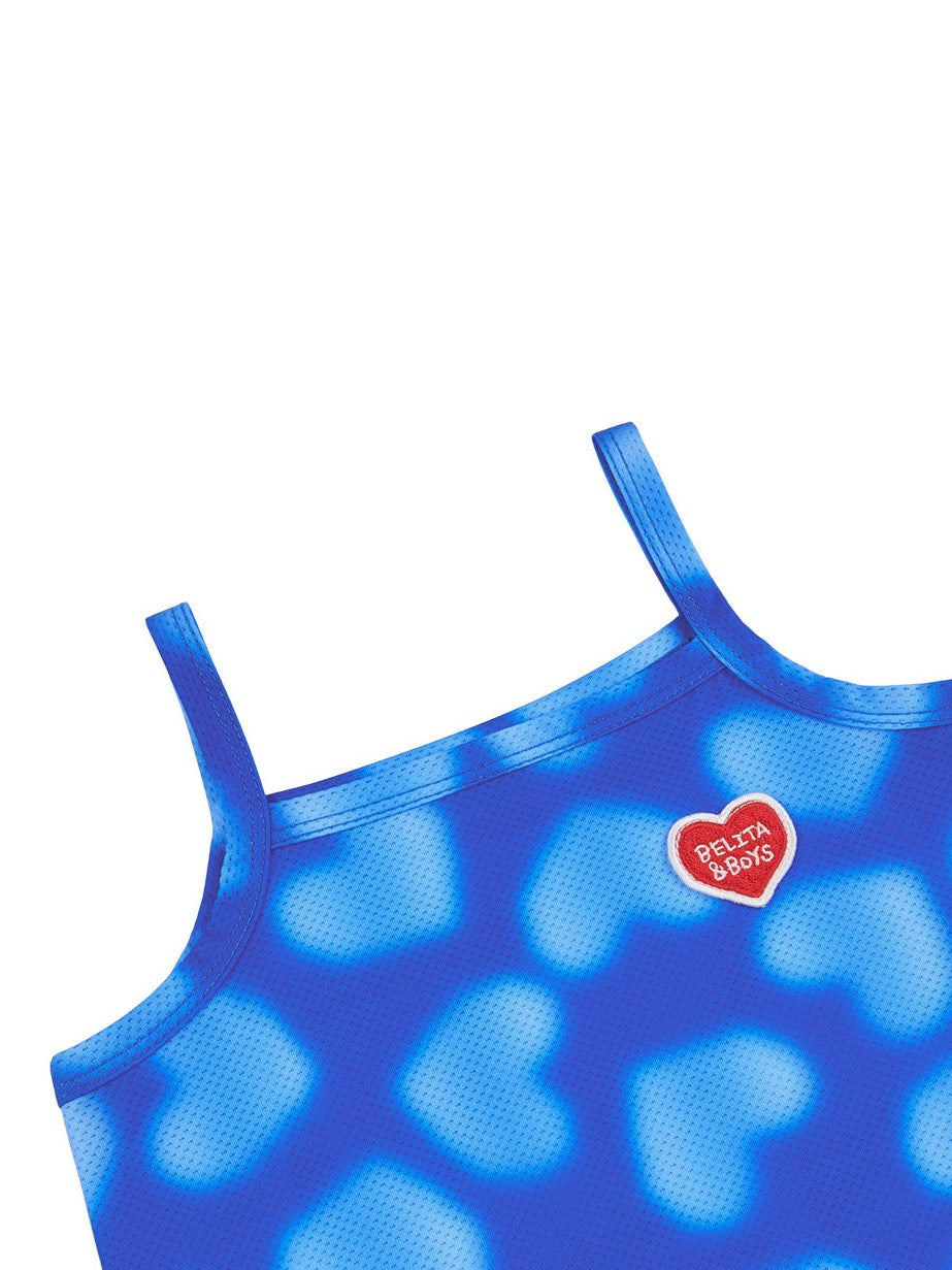 [BABY SET] Blue Water Dye Heart Pattern Mesh Sleeveless Shorts