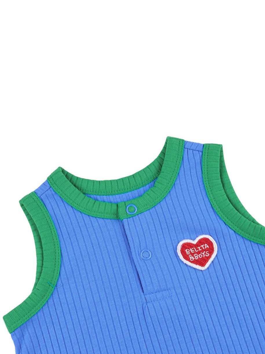 [BABY SET] Blue BB Heart Two-Tone Sleeveless One Mile