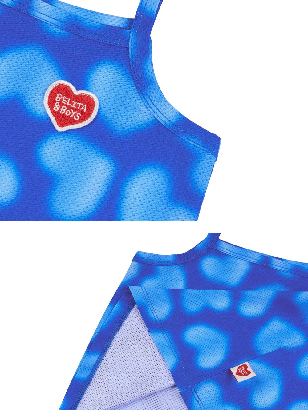 [BABY SET] Blue Water Dye Heart Pattern Mesh Sleeveless Shorts