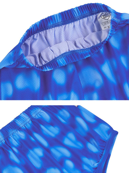 [BABY SET] Blue Water Dye Heart Pattern Mesh Sleeveless Shorts