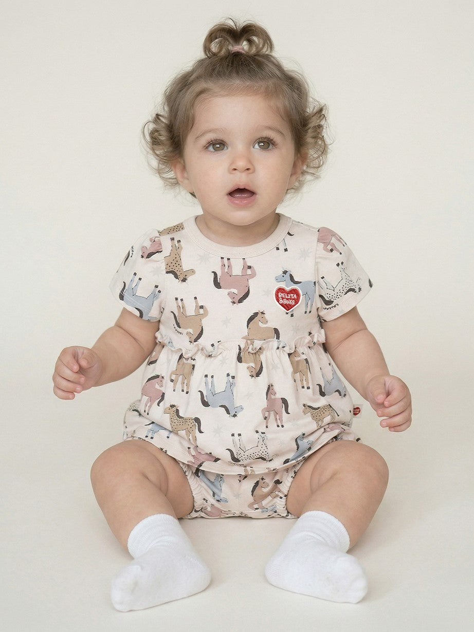 [BABY GIRL SET] Light Pink Horse Pattern Blouse & Shorts