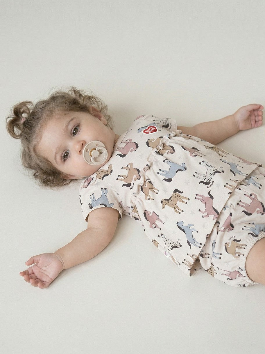 [BABY GIRL SET] Light Pink Horse Pattern Blouse & Shorts