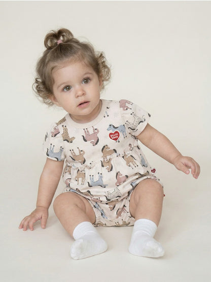[BABY GIRL SET] Light Pink Horse Pattern Blouse & Shorts