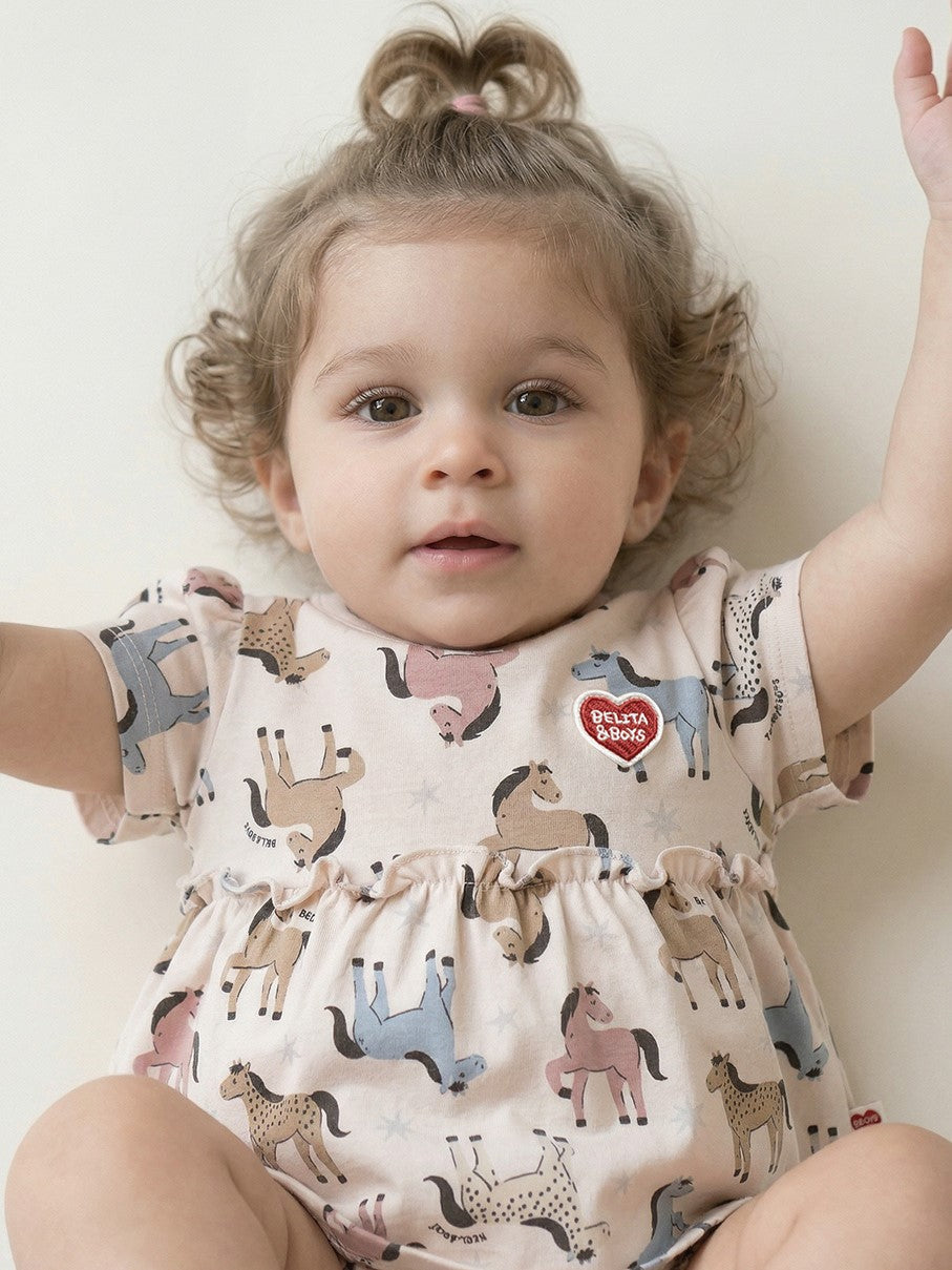 [BABY GIRL SET] Light Pink Horse Pattern Blouse & Shorts