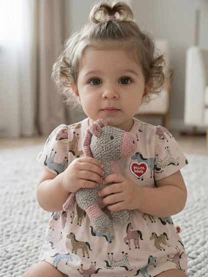 [BABY GIRL SET] Light Pink Horse Pattern Blouse & Shorts