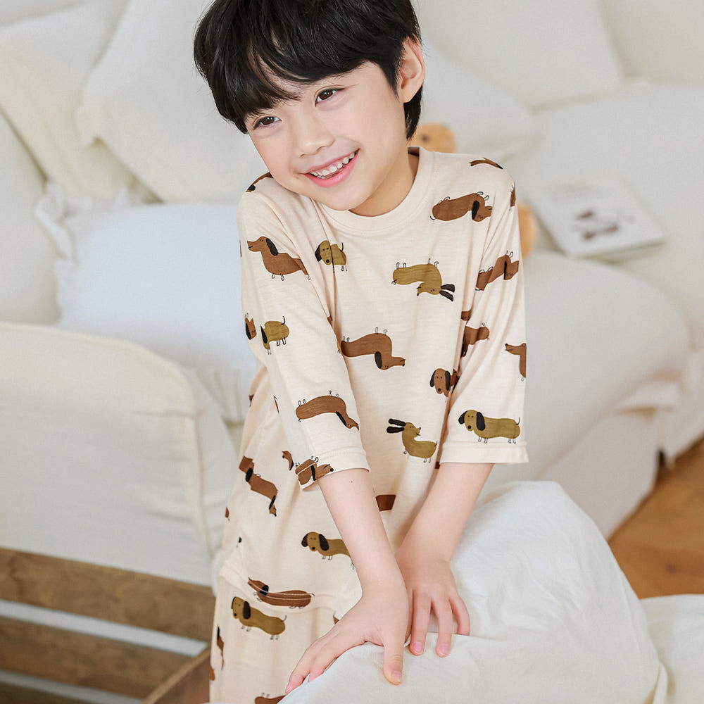 Choco Dog Modal Set 초코도기 모달편면 7부 상하세트