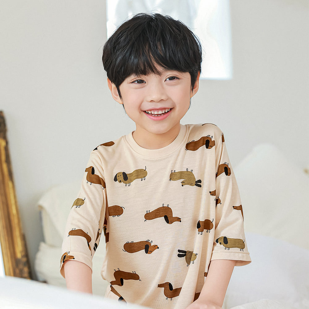 Choco Dog Modal Set 초코도기 모달편면 7부 상하세트