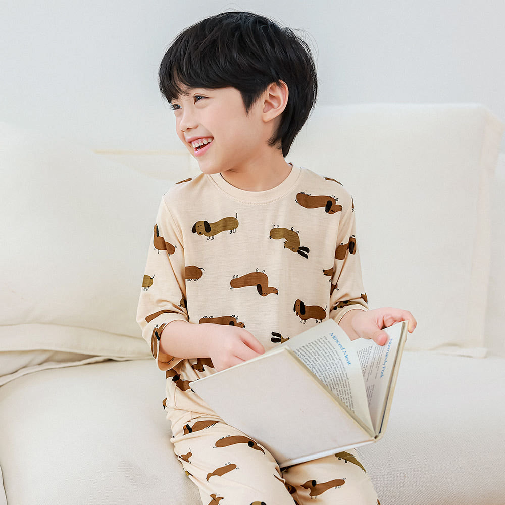 Choco Dog Modal Set 초코도기 모달편면 7부 상하세트