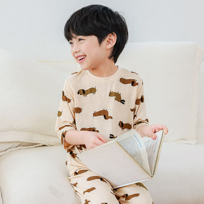 Choco Dog Modal Set 초코도기 모달편면 7부 상하세트
