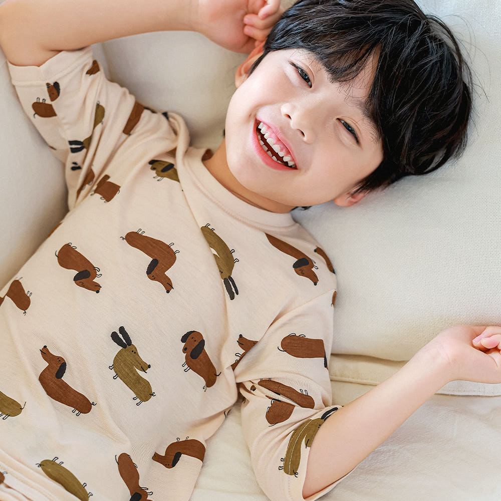 Choco Dog Modal Set 초코도기 모달편면 7부 상하세트