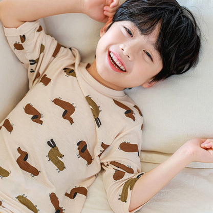 Choco Dog Modal Set 초코도기 모달편면 7부 상하세트