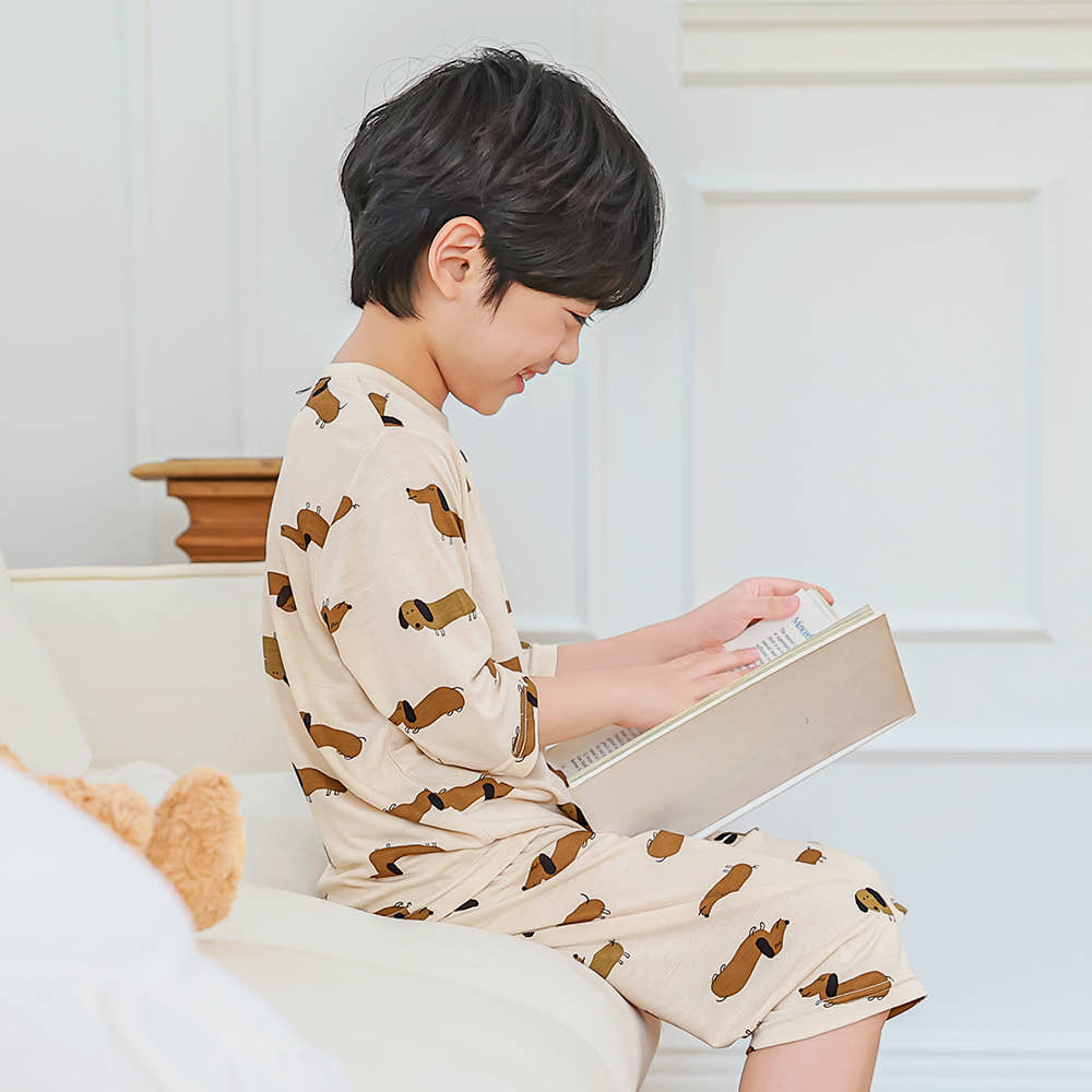 Choco Dog Modal Set 초코도기 모달편면 7부 상하세트