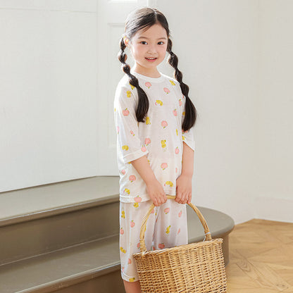 Apple Cat Rayon Set 애플캣 레이온편면 7부 상하세트