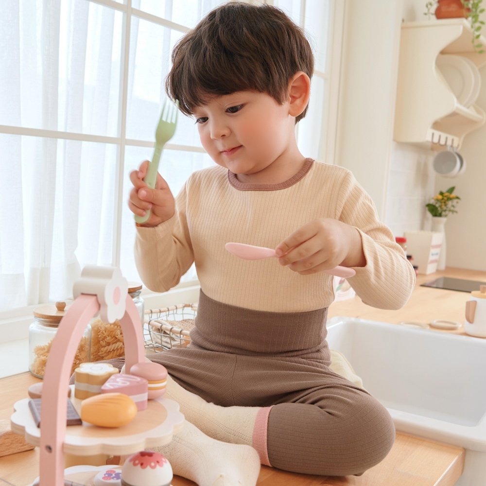 브라운 배앓이 방지 9부 상하세트 Brown Olomimi Set