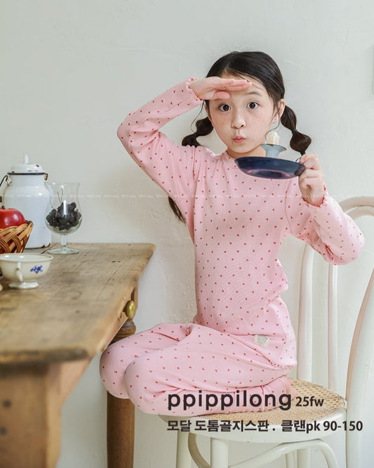 클랜PK 모달도톰 골지스판 9부 상하세트 Pink Modal Warm Set