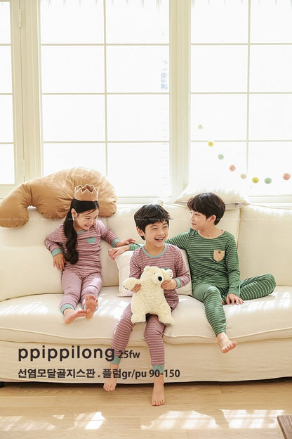 GR 모달 도톰스트라이프 골지스판 9부 상하세트 Green Stripe Modal Warm Set