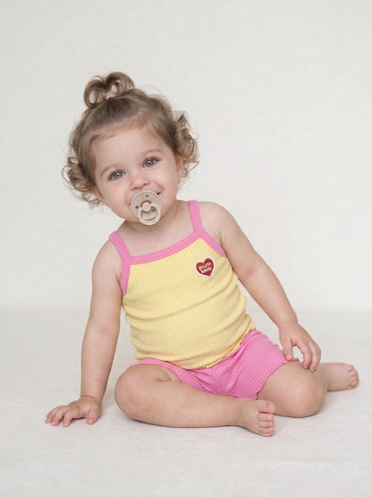 [BABY GIRL SET] Yellow BB Heart Two-Tone Sleeveless One Mile