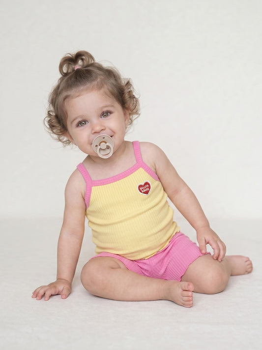 [BABY GIRL SET] Yellow BB Heart Two-Tone Sleeveless One Mile