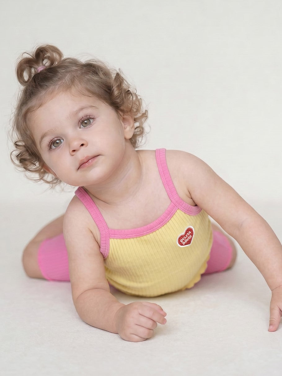 [BABY GIRL SET] Yellow BB Heart Two-Tone Sleeveless One Mile