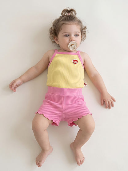 [BABY GIRL SET] Yellow BB Heart Two-Tone Sleeveless One Mile