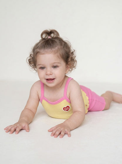 [BABY GIRL SET] Yellow BB Heart Two-Tone Sleeveless One Mile