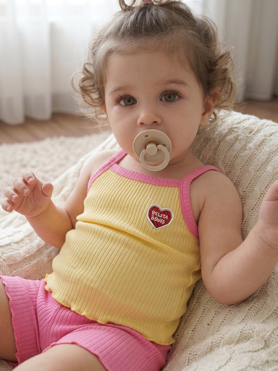 [BABY GIRL SET] Yellow BB Heart Two-Tone Sleeveless One Mile