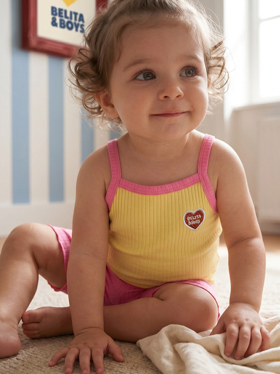 [BABY GIRL SET] Yellow BB Heart Two-Tone Sleeveless One Mile