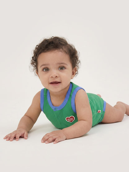 [BABY SET] Green BB Heart Two-Tone Sleeveless Bodysuit