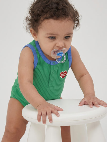 [BABY SET] Green BB Heart Two-Tone Sleeveless Bodysuit