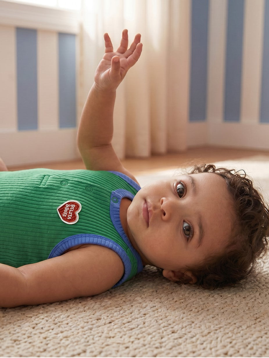 [BABY SET] Green BB Heart Two-Tone Sleeveless Bodysuit