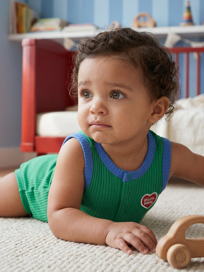 [BABY SET] Green BB Heart Two-Tone Sleeveless Bodysuit