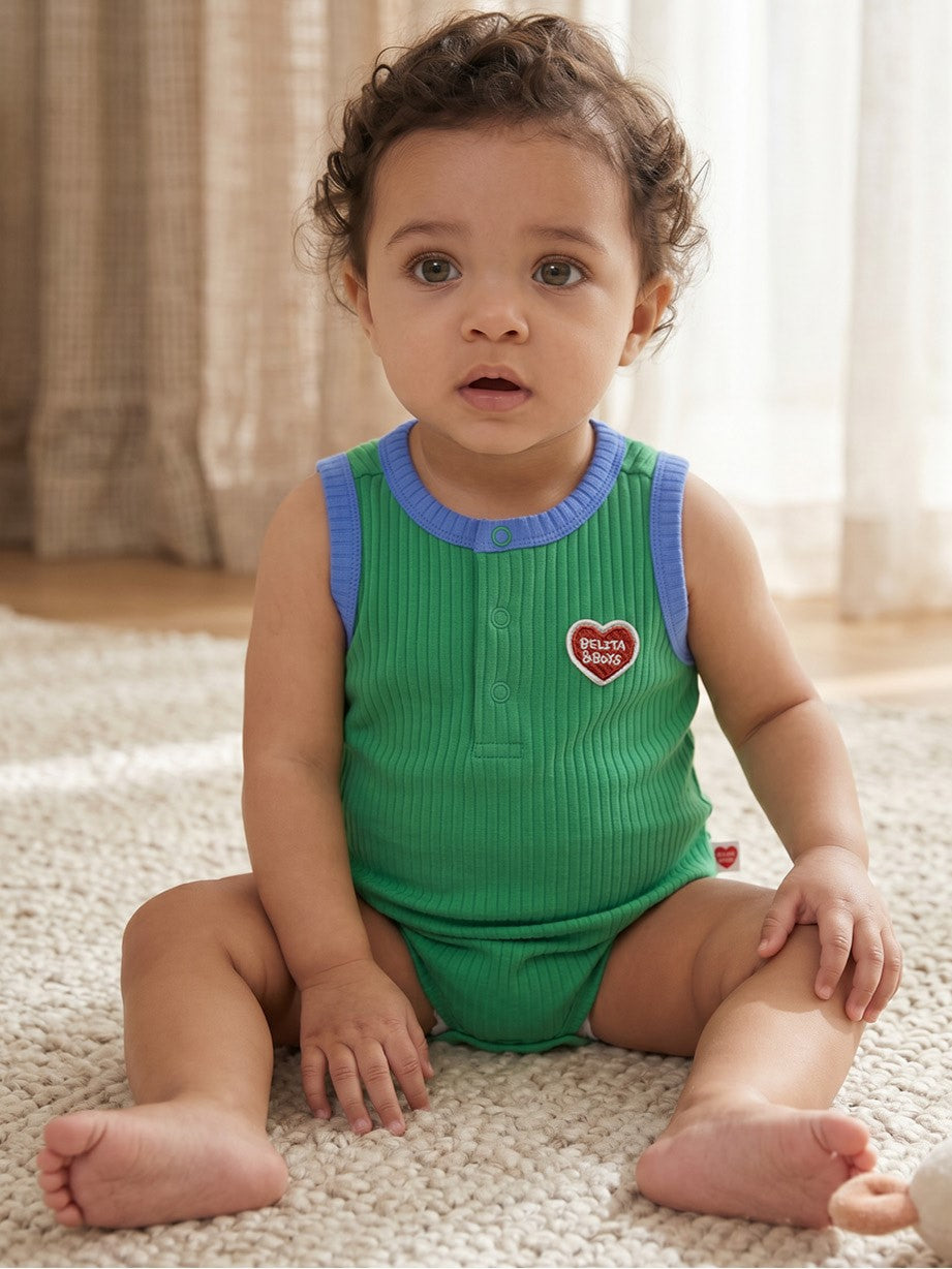 [BABY SET] Green BB Heart Two-Tone Sleeveless Bodysuit