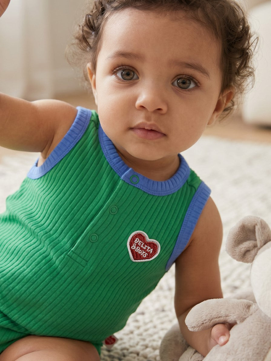 [BABY SET] Green BB Heart Two-Tone Sleeveless Bodysuit