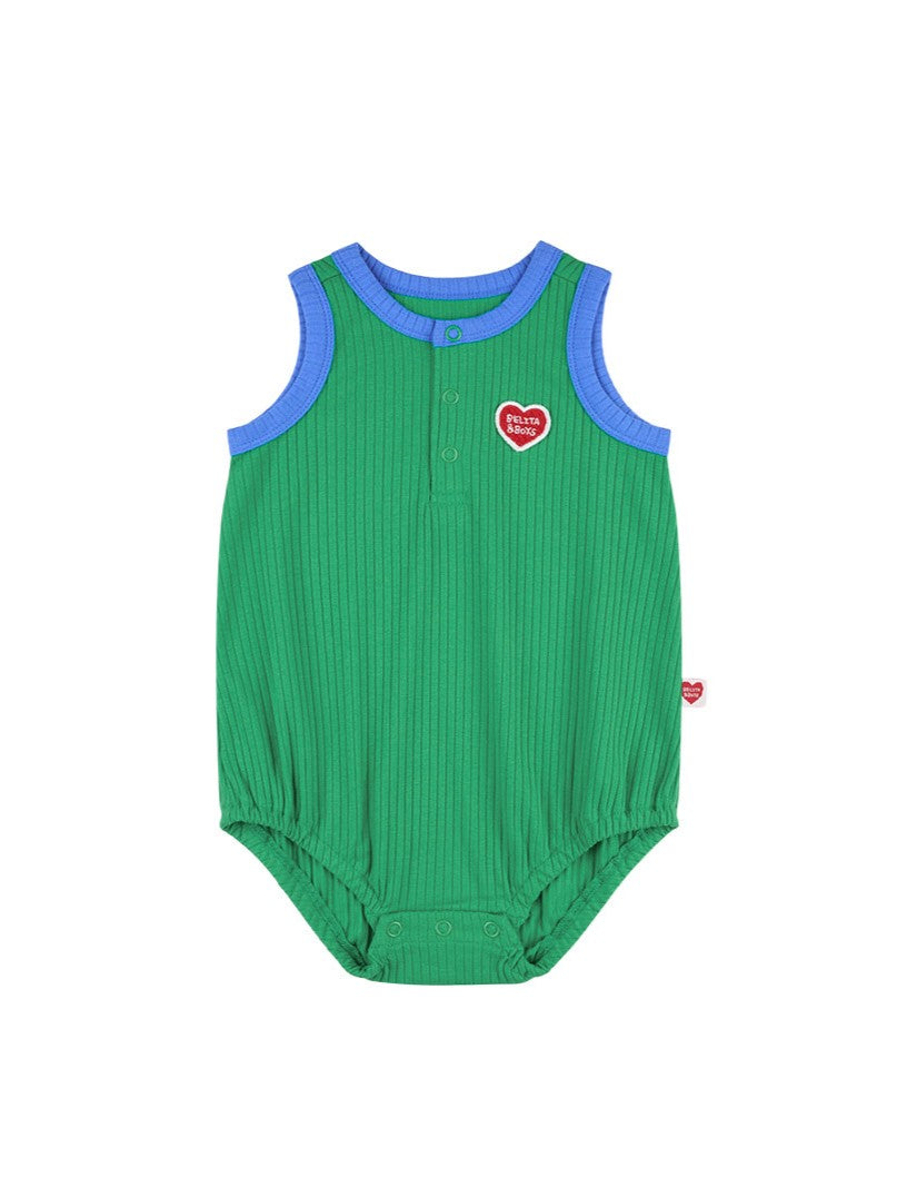 [BABY SET] Green BB Heart Two-Tone Sleeveless Bodysuit