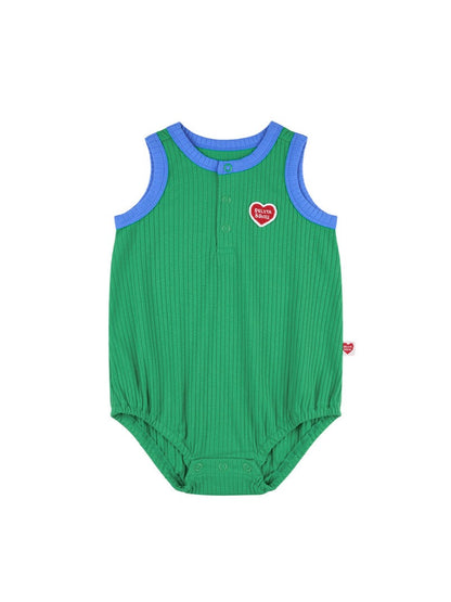 [BABY SET] Green BB Heart Two-Tone Sleeveless Bodysuit