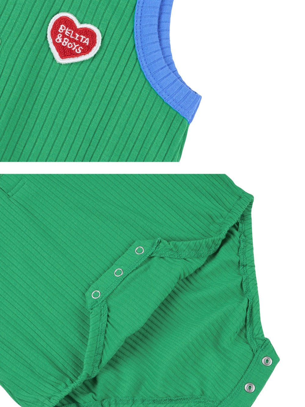 [BABY SET] Green BB Heart Two-Tone Sleeveless Bodysuit