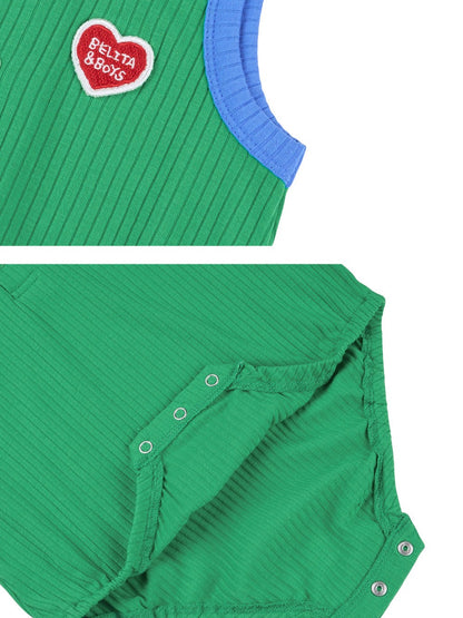 [BABY SET] Green BB Heart Two-Tone Sleeveless Bodysuit