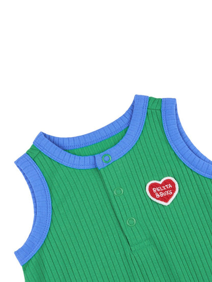 [BABY SET] Green BB Heart Two-Tone Sleeveless Bodysuit