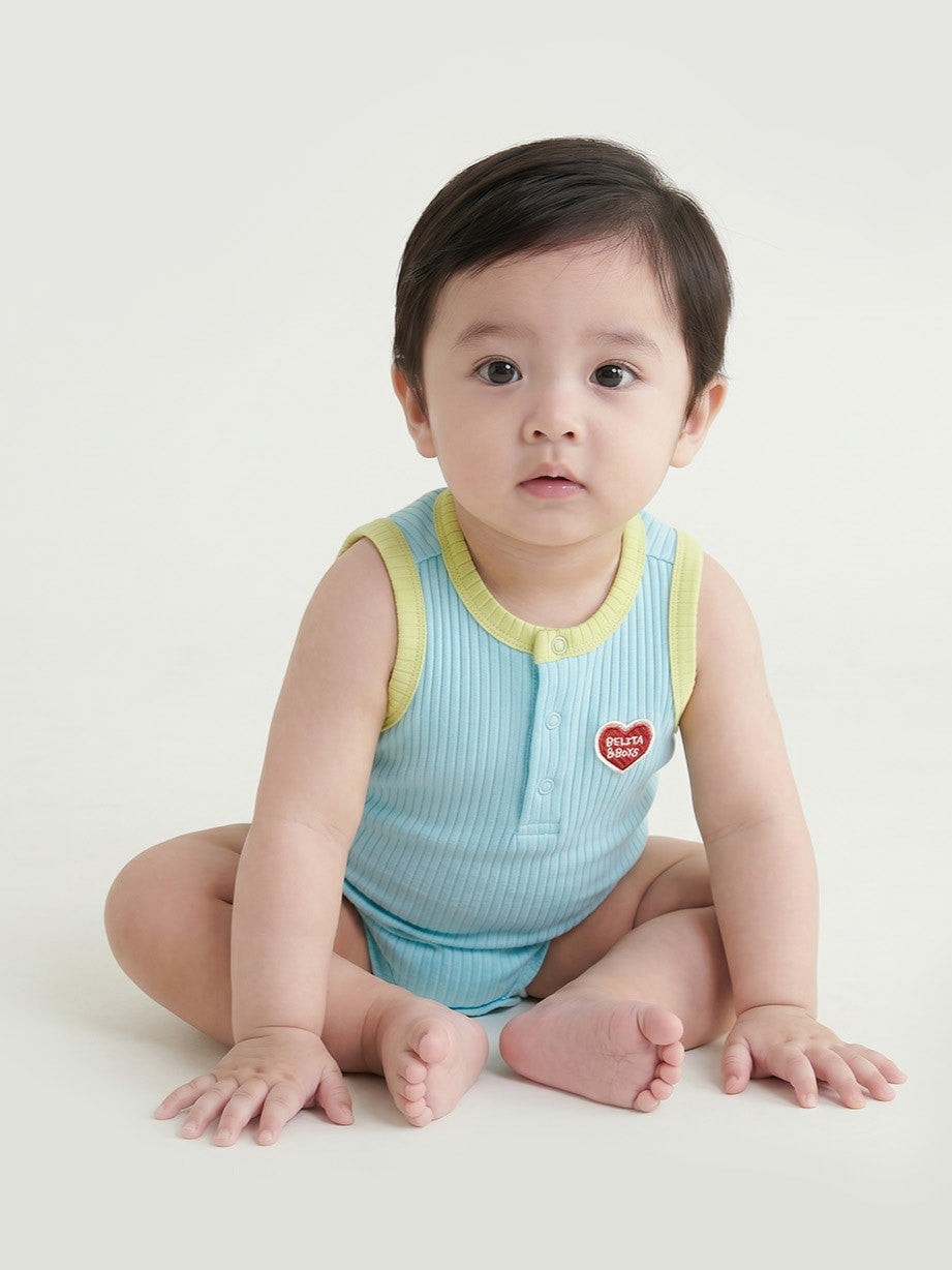 [BABY SET] Light Blue BB Heart Two-Tone Sleeveless Bodysuit