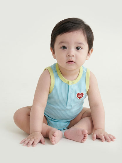 [BABY SET] Light Blue BB Heart Two-Tone Sleeveless Bodysuit
