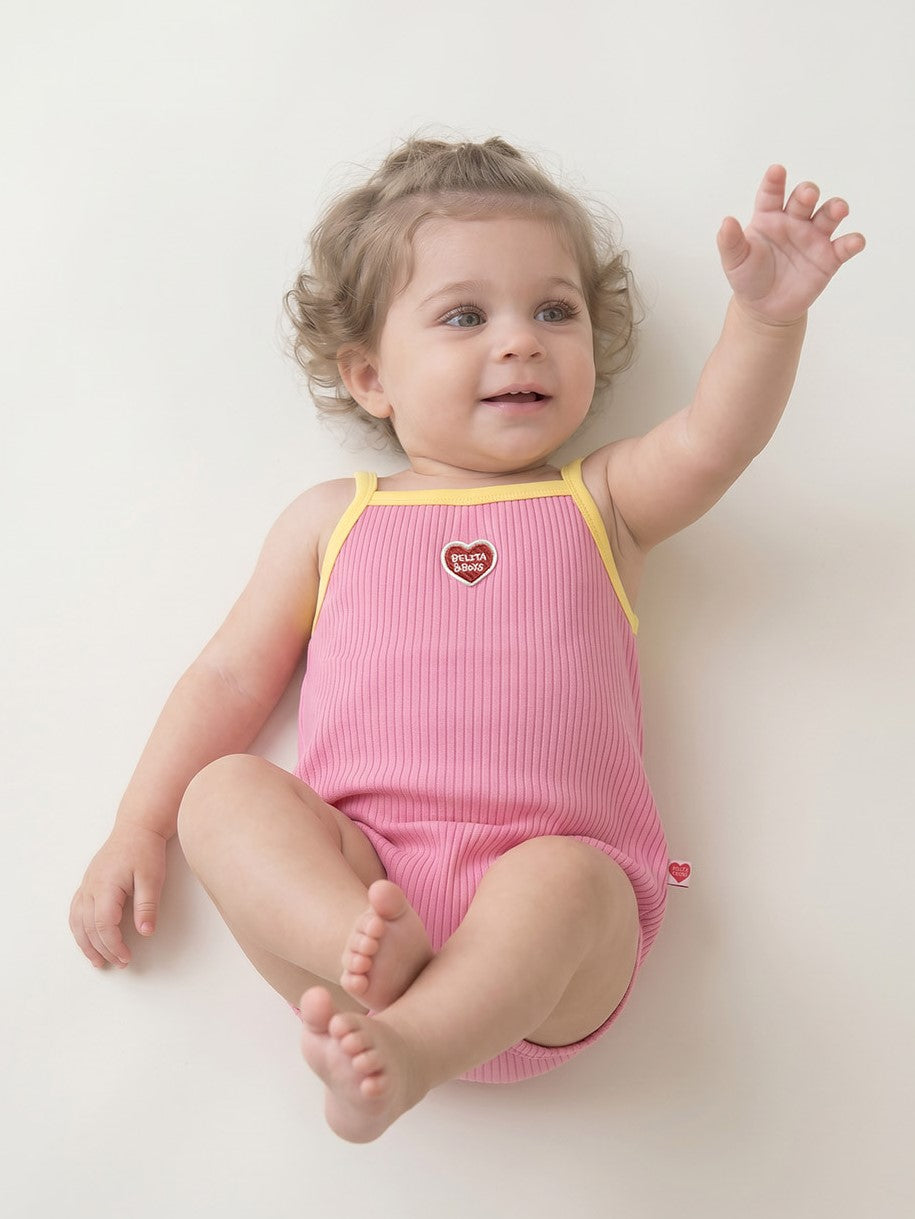 BABY GIRL Pink BB Heart Two-Tone Sleeveless Bodysuit