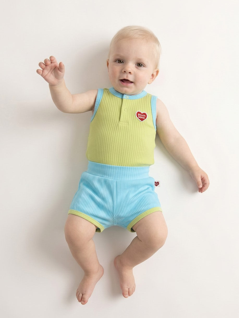 [BABY SET] Light Green BB Heart Two-Tone Sleeveless One Mile