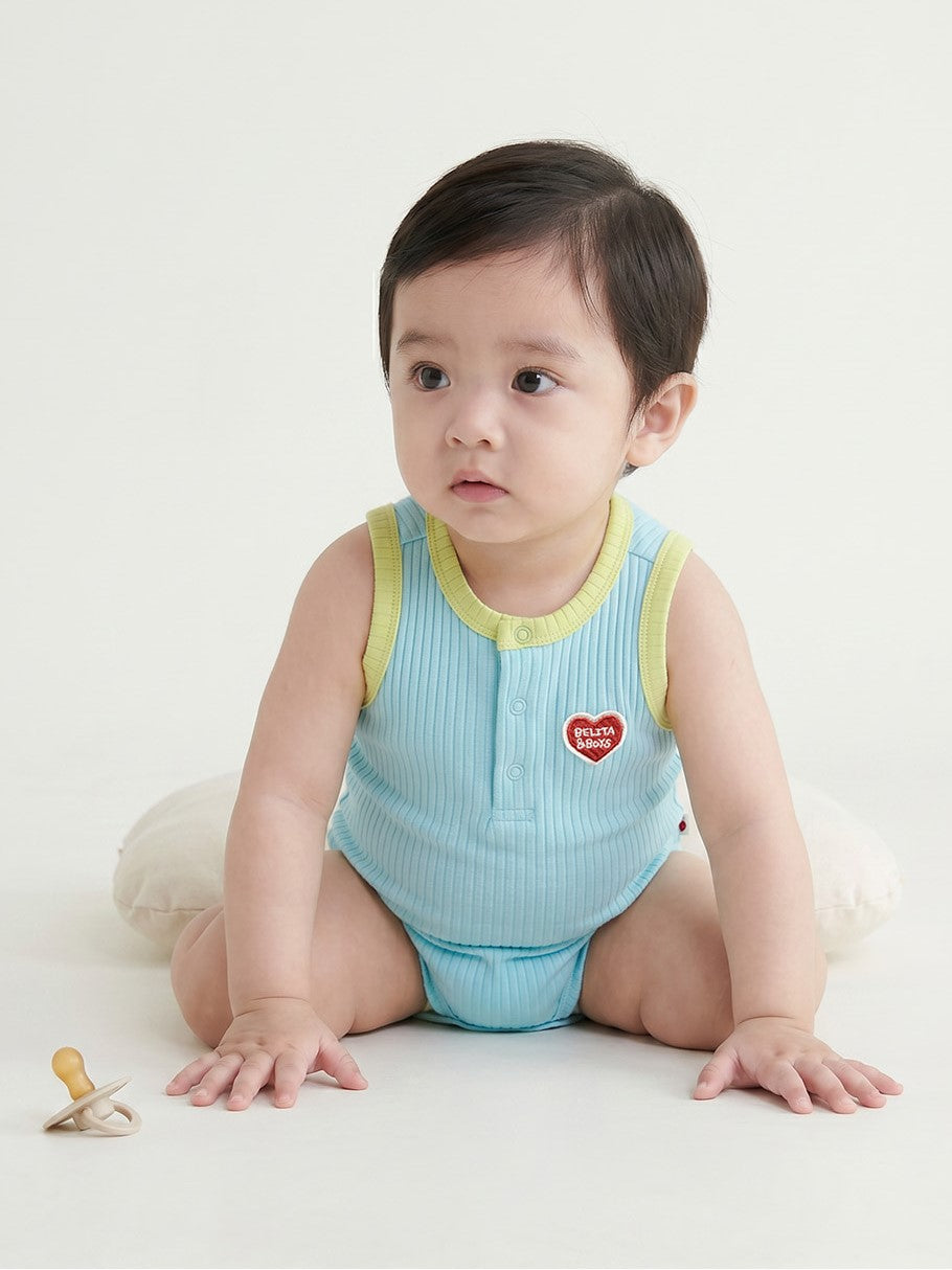 [BABY SET] Light Blue BB Heart Two-Tone Sleeveless Bodysuit