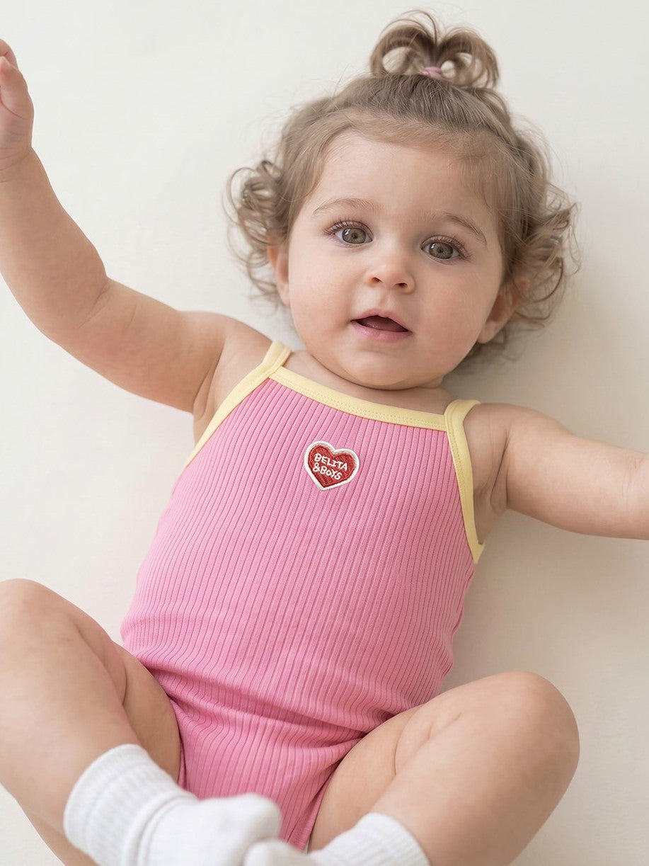 BABY GIRL Pink BB Heart Two-Tone Sleeveless Bodysuit