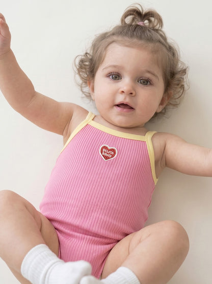BABY GIRL Pink BB Heart Two-Tone Sleeveless Bodysuit
