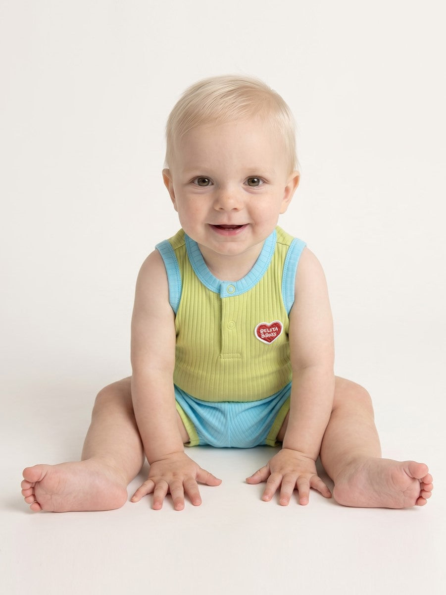 [BABY SET] Light Green BB Heart Two-Tone Sleeveless One Mile